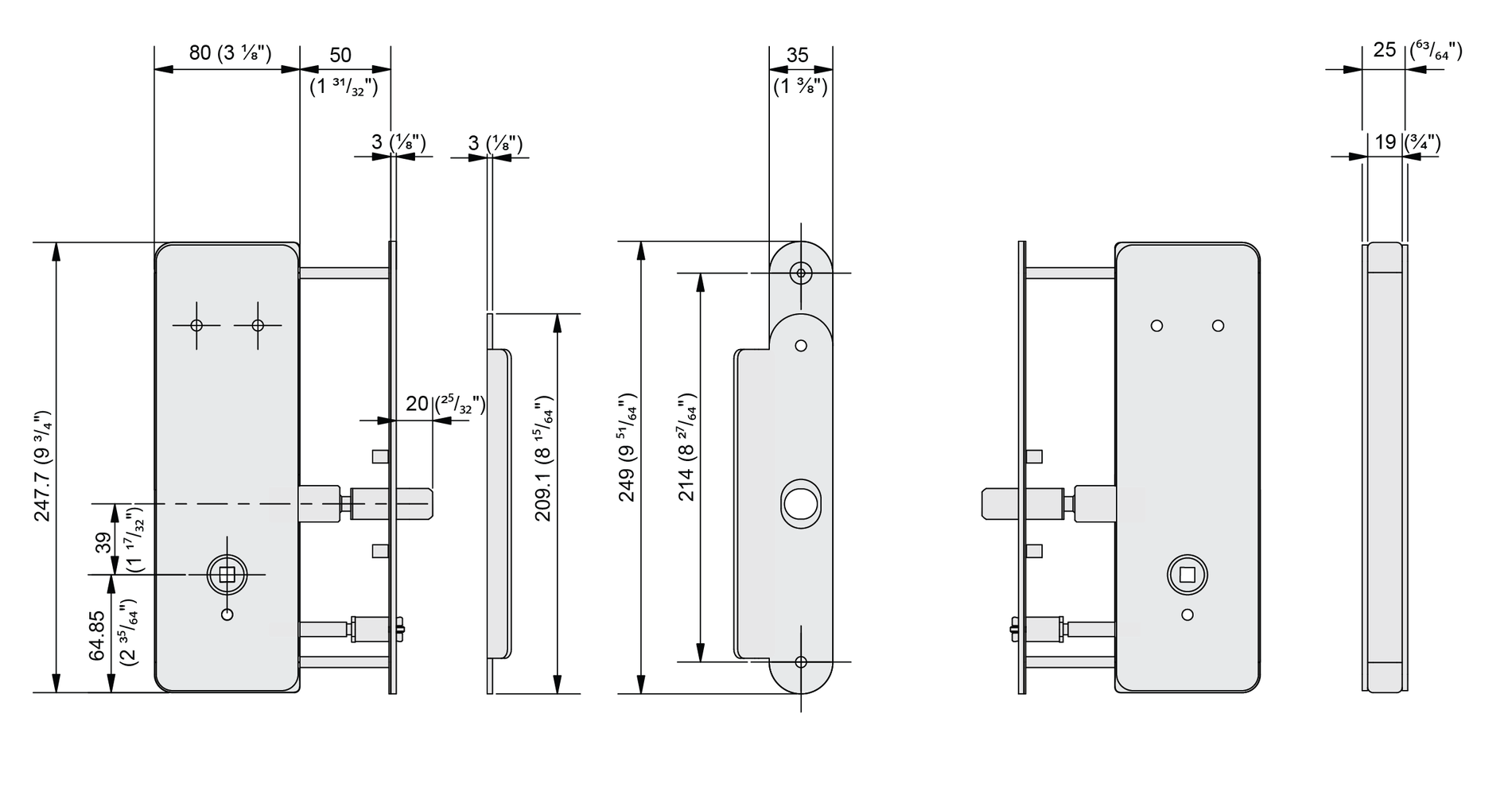 XtraD Heavy Duty Gate Lock by Codelocks Dimensional Drawing
