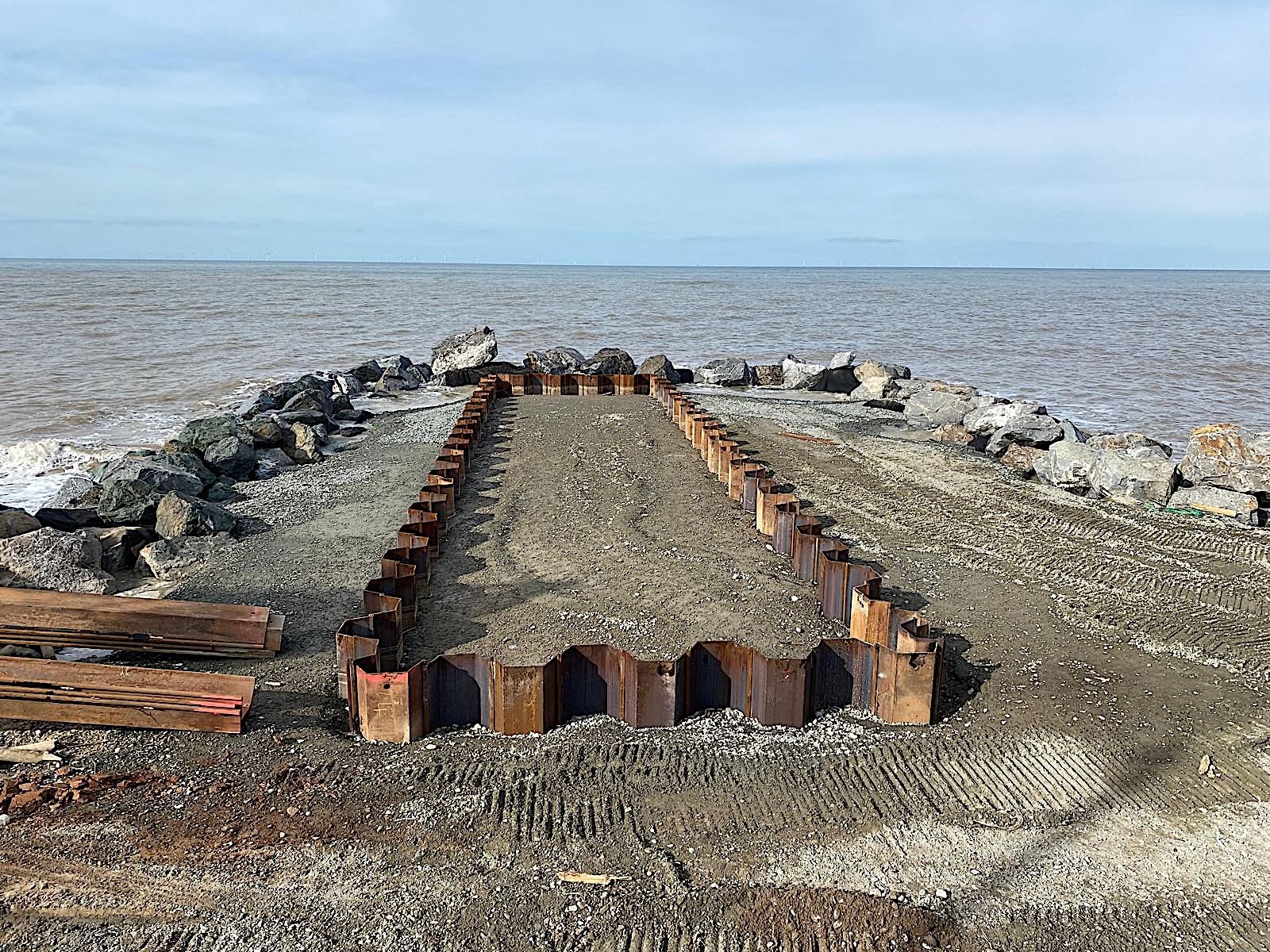 Sheet piles installed by Sheet Piling (UK) Limited, for a coastal erosion project at Kinmel Bay, North Wales