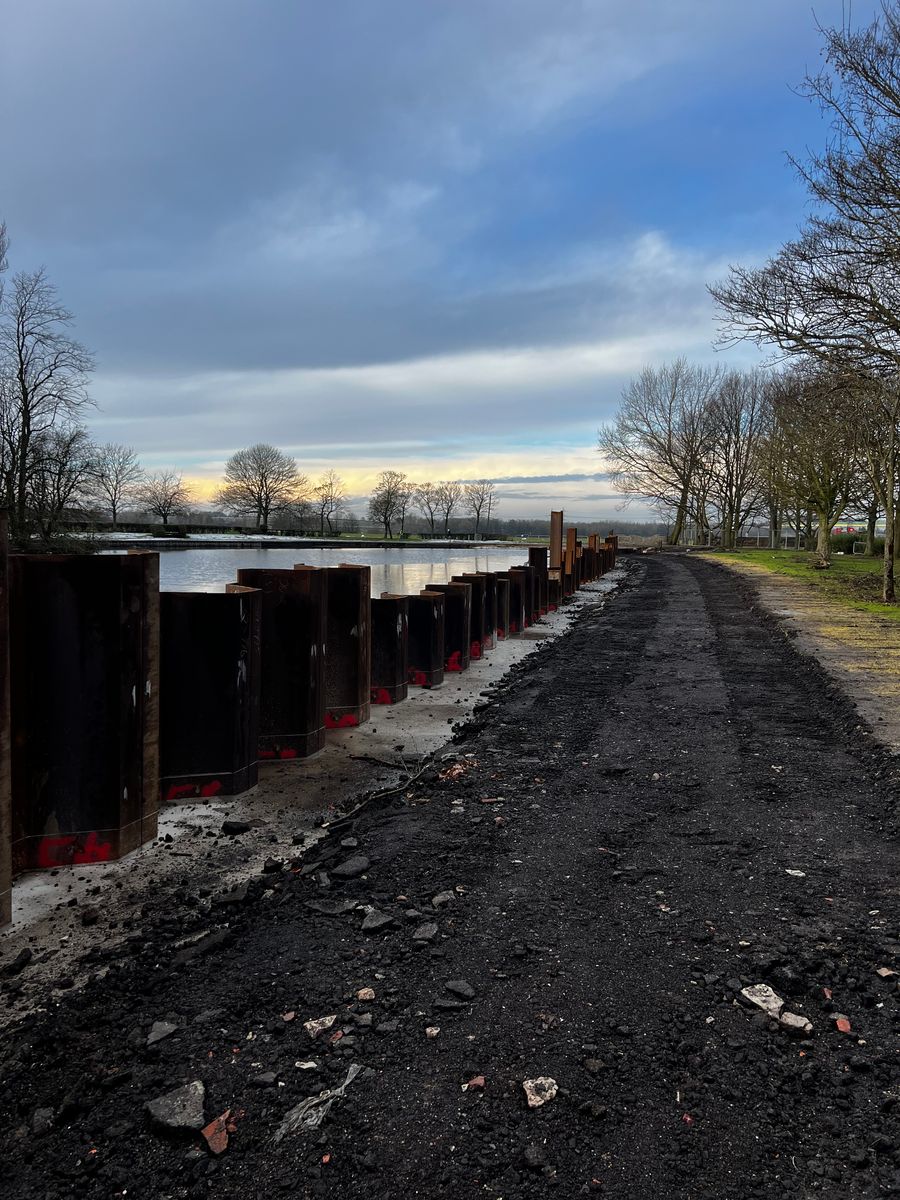 Sheet piling works undertaken by Sheet Piling (UK) Ltd, in Pontefract Park, Yorkshire.