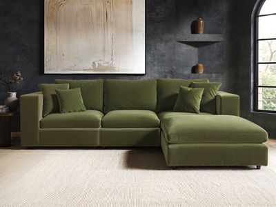 Solace+Co Asher 4 Seater with Reversible Footstool Khaki Green Velvet