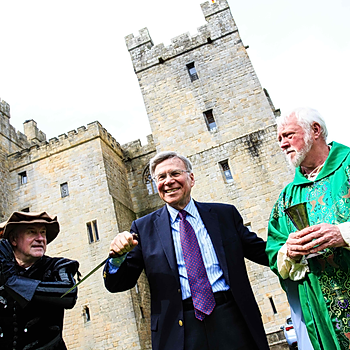 Dr Stuart Madnick (centre) at a medieval event at Langley Castle