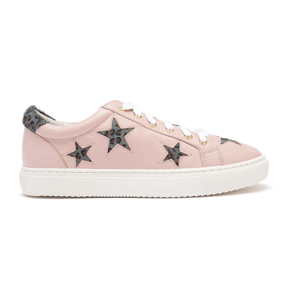 Hoxton pastel pink with grey leopard stars trainers from Cocorose London