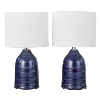 Penny Twin Pack Table Lamp in Blue Ceramic