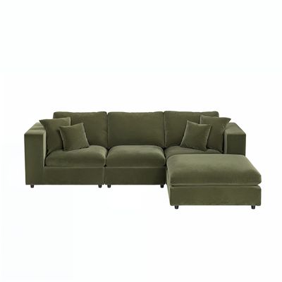 Solace+Co Asher 4 Seater with Reversible Footstool Khaki Green Velvet