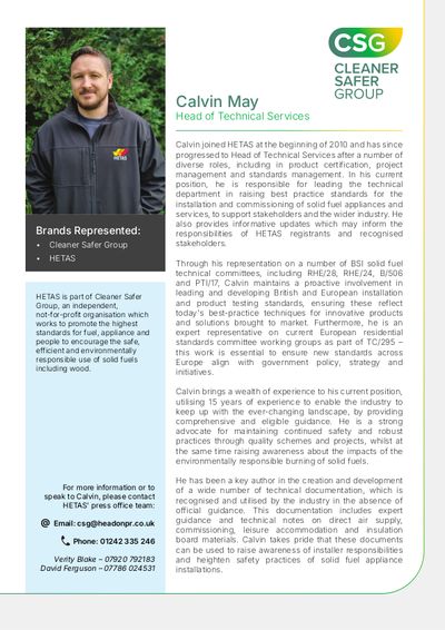 Bio - Calvin May, HETAS Head of Technical Services