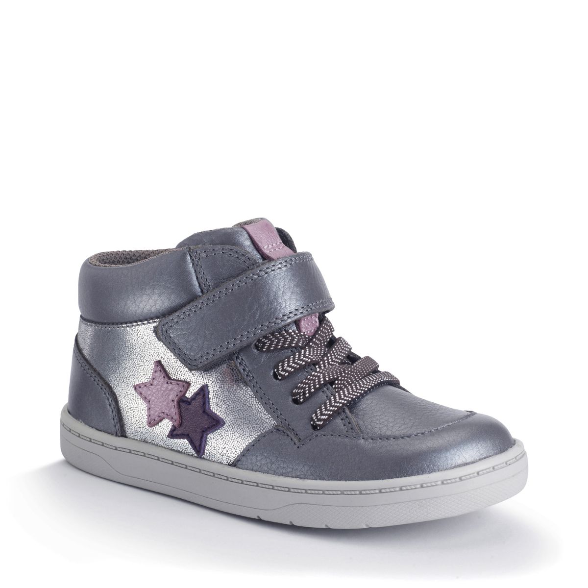 Start-Rite Orbit Star Slate grey pearlised leather girls rip-tape casual boots