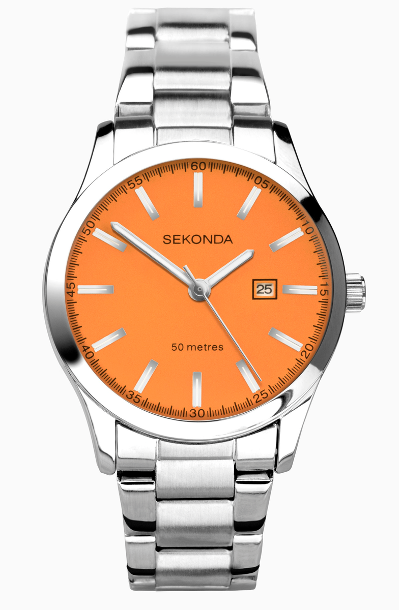 Sekonda Taylor Ladies Neon Watch | Silver Alloy Case & Stainless Steel Bracelet with Neon Orange Dial | 40616