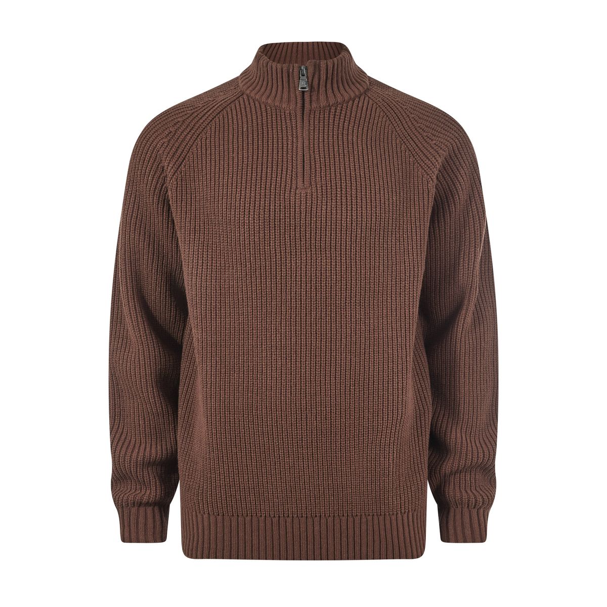 Glen Mens Chunky Knitted Zip Neck Jumper - Chestnut Brown