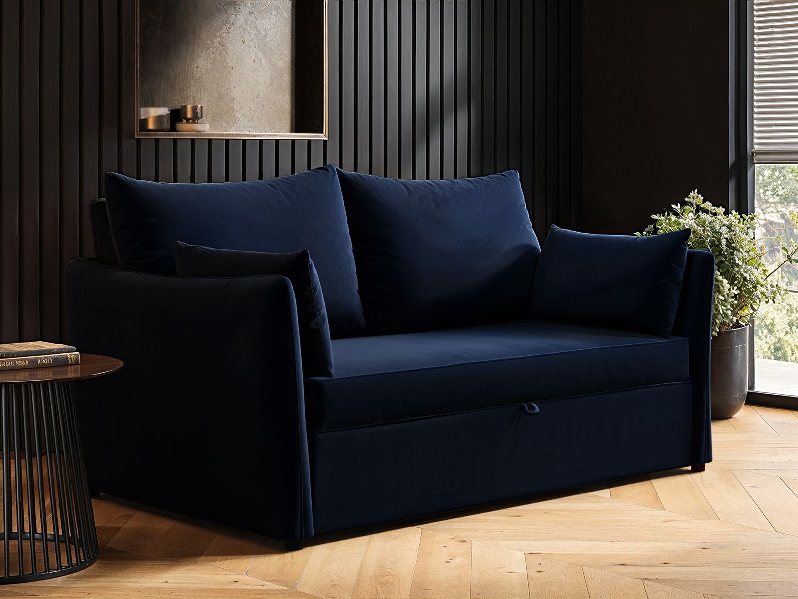 Solace+Co Skyler 2 Seater Sofa Bed Navy Blue Velvet