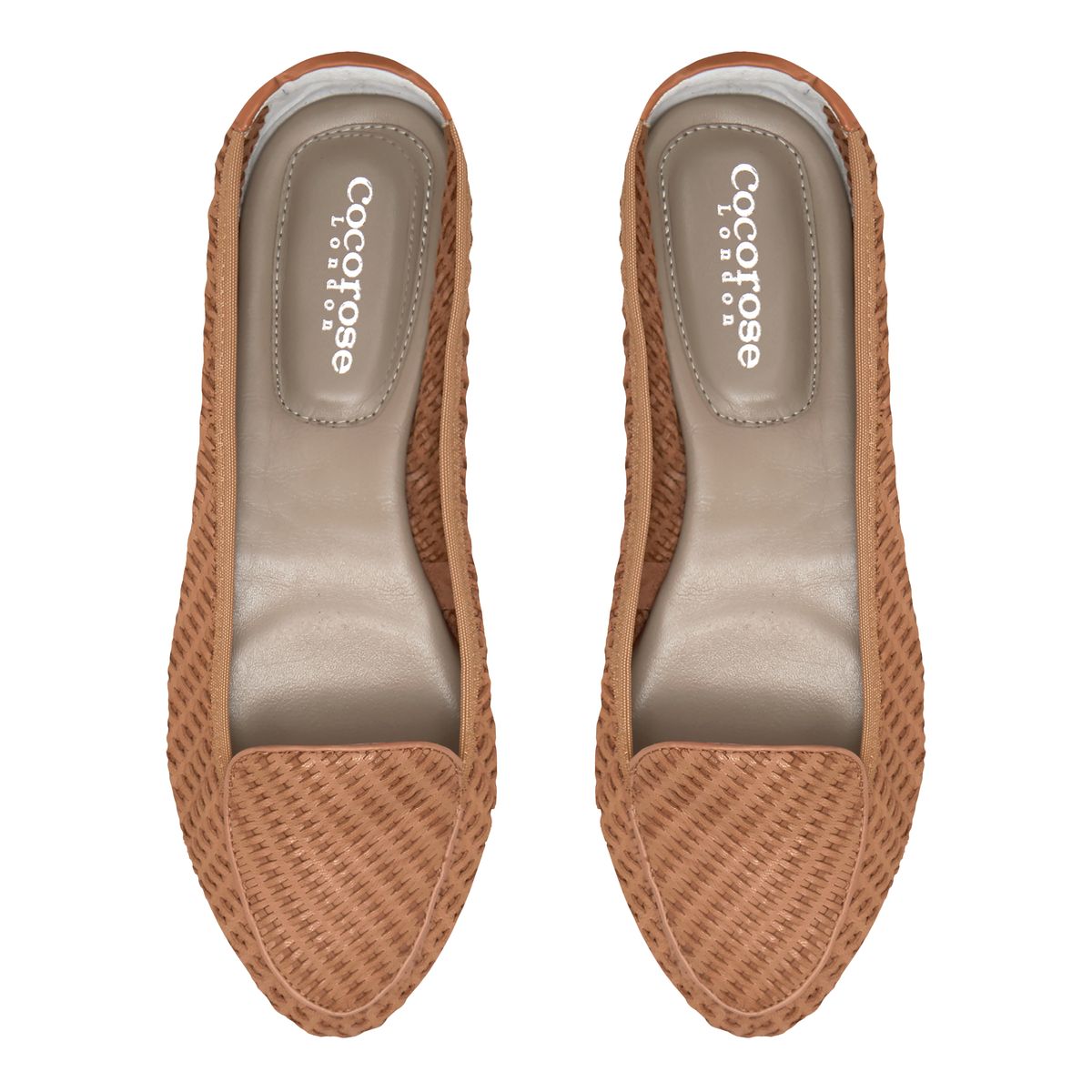 Tan coloured woven leather loafers from Cocorose London