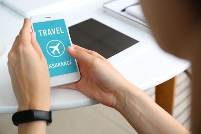 Travel insurance icon on mobile screen