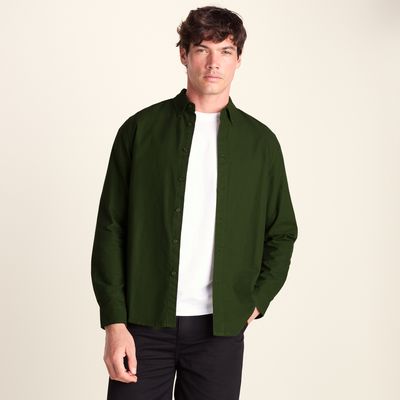 Barry Mens Long Sleeved Cotton Oxford Shirt - Leaf Green