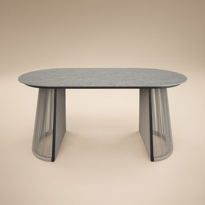 SOLACE+CO Hana Oval Garden Dining Table Grey with Lynden Chairs Set of 4 Dark Brown