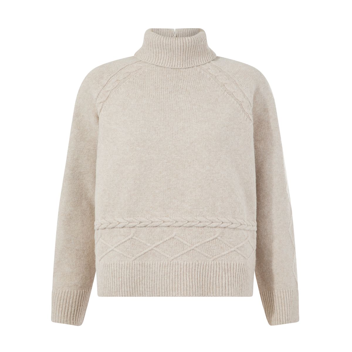 Serena Womens Cable Knit Roll Neck Jumper - Light Beige Melange