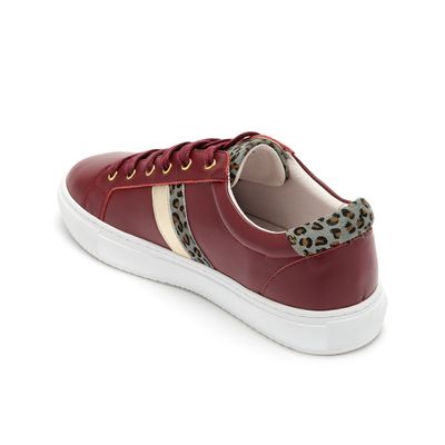 Hoxton Burgundy with Grey Leopard Print Leather Trainers from Cocorose London