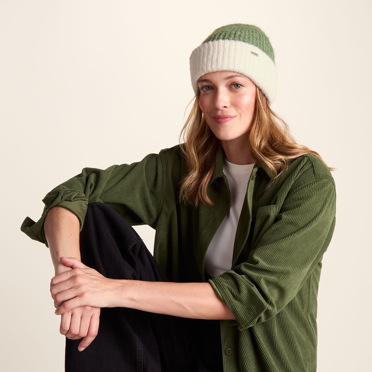 Becky Brushed Chunky Knit Beanie - Dark Matcha