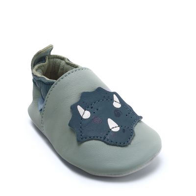 Fable Dusty sage leather dino baby pram shoes