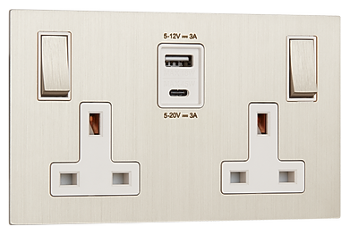 13A switched sockets with USBs, Roma finish