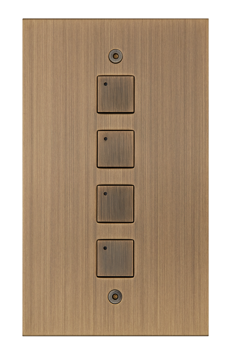 4 gang vertical, buttons with LEDs, antique brass finish