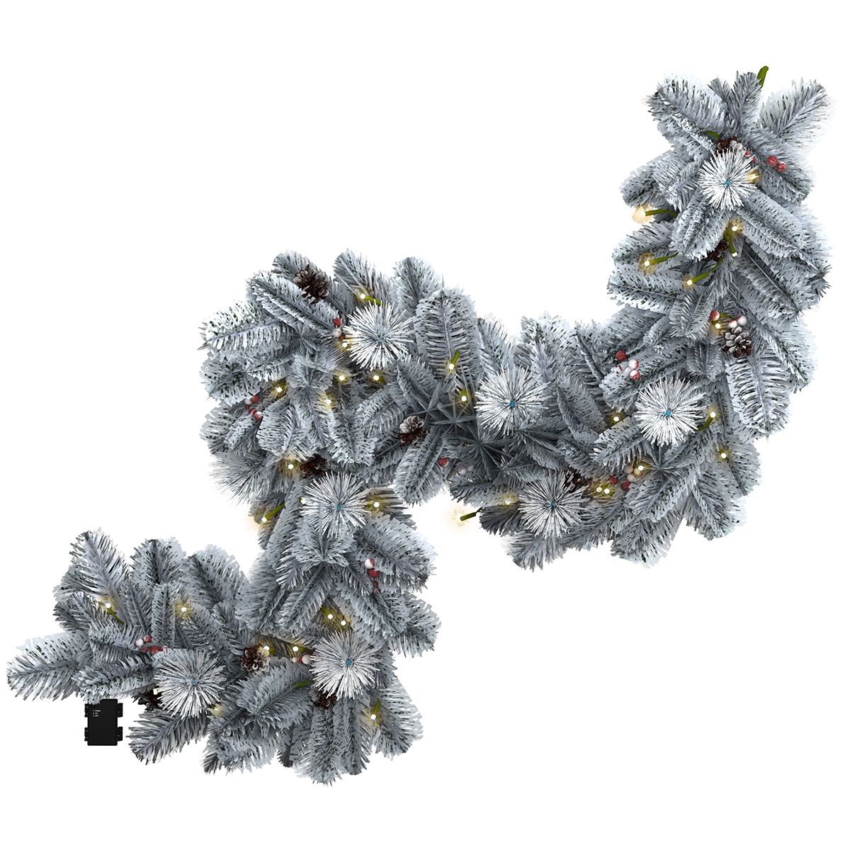 Pre-Lit Snowy Red Berry and Pinecone Garland