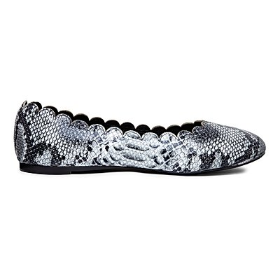 Mayfair Grey Snake Print Scalloped Leather Ballerina Shoes