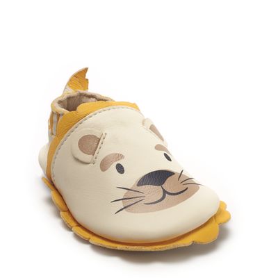 Fable Cream/yellow leather lion baby pram shoes