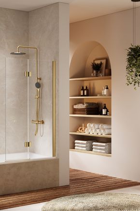 ARYSTO Sleek Hinged Bathscreen in Brushed Brass