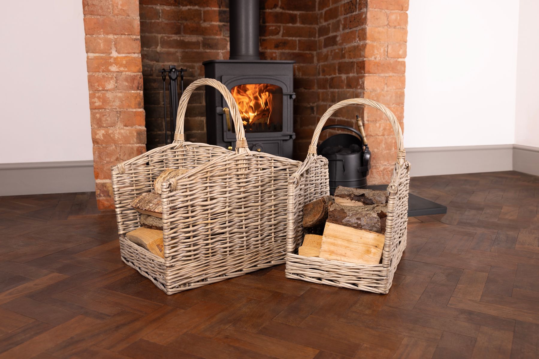 Snug Set Of Two Open Ended Wicker Log Baskets