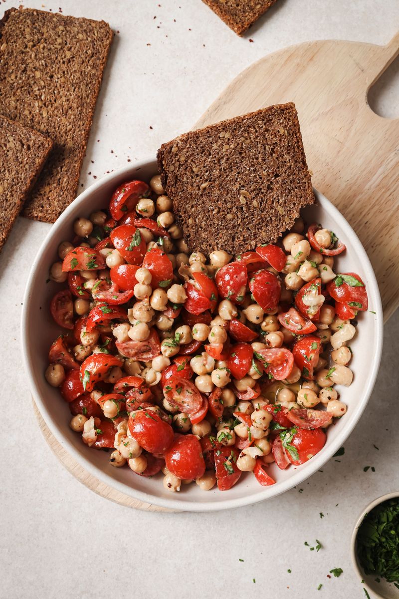 Tomato, chickpea, tahini and Rye toast