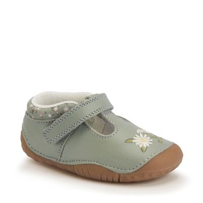 Squish Dusky green leather girls T-bar pre-walking shoes