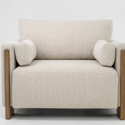 Audrey Exposed Wood Frame Armchair in Ecru Textured Weave