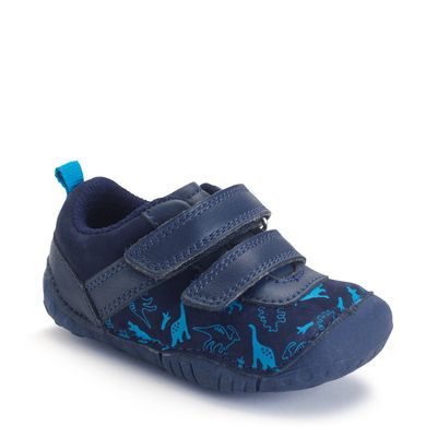 Roar French navy dino nubuck/leather rip-tape baby pre-walkers