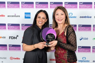 Nimisha Patel from Bupa and Li Qun Taylor - Winner of the 'Digital Transformation Leader Award' (sponsored by Bupa) at the 2023 FDM everywoman in Technology Awards