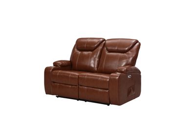 Cinema Tan Electric 2 Seater Leather Recliner Sofa With Two Cup Holders