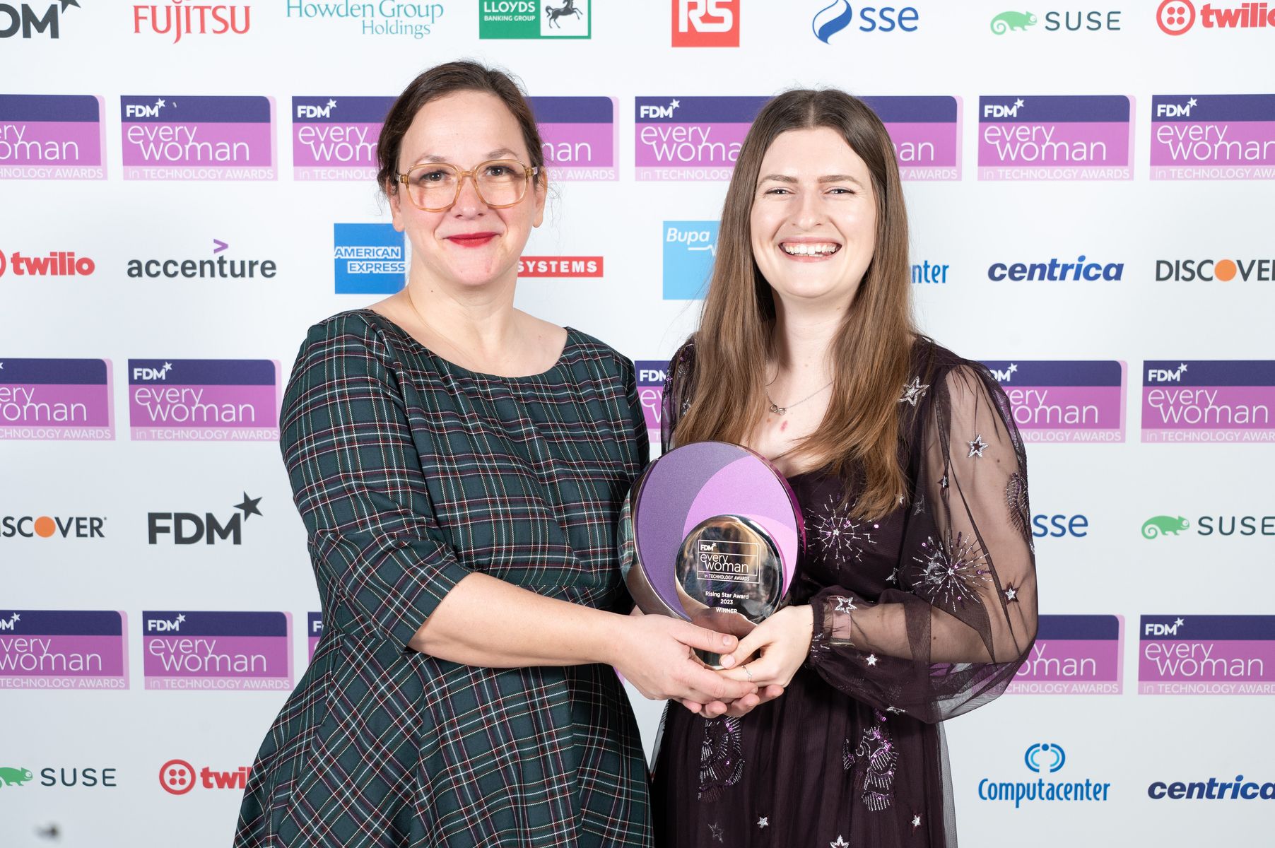 Monika Bach, Executive Assistant to the General Manager of SUSE and Bethany Clarke, Advanced Consultant Engineer at Capgemini Engineering from Bristol - winner of the 'Rising Star Award' (sponsored by SUSE) at the 2023 FDM everywoman in Technology Awards