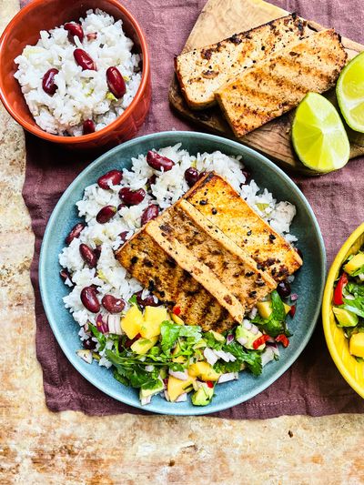 Jerk Tofu With Rice & Peas