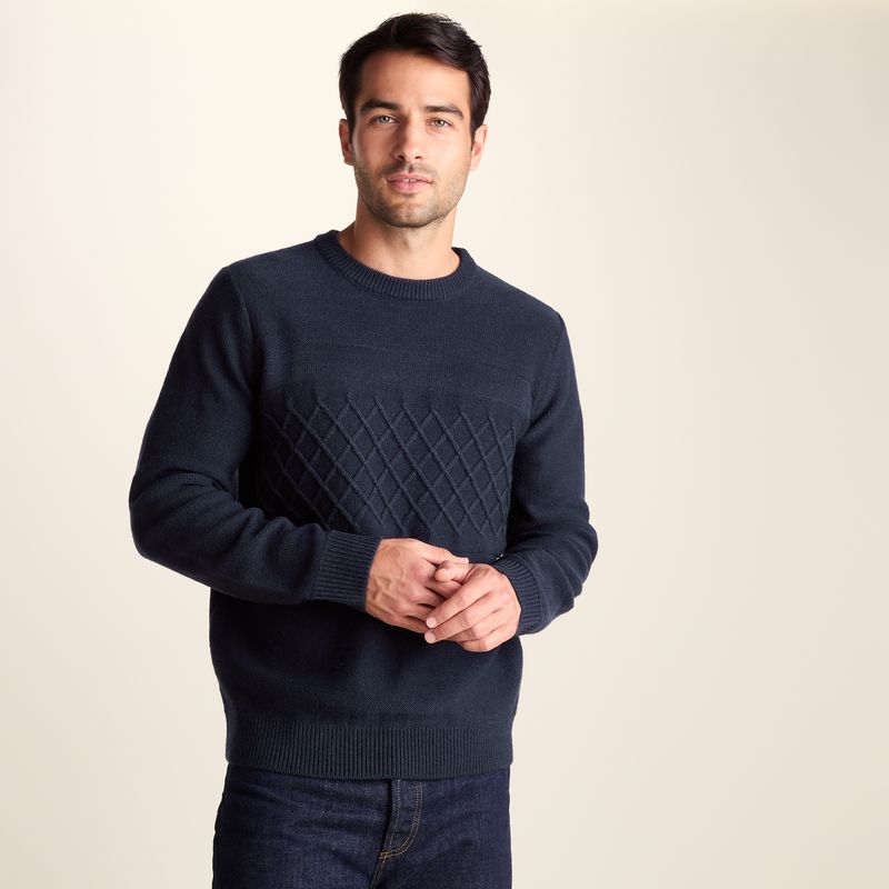 Bart Mens Textured Cable Knit Jumper - Deepest Blue