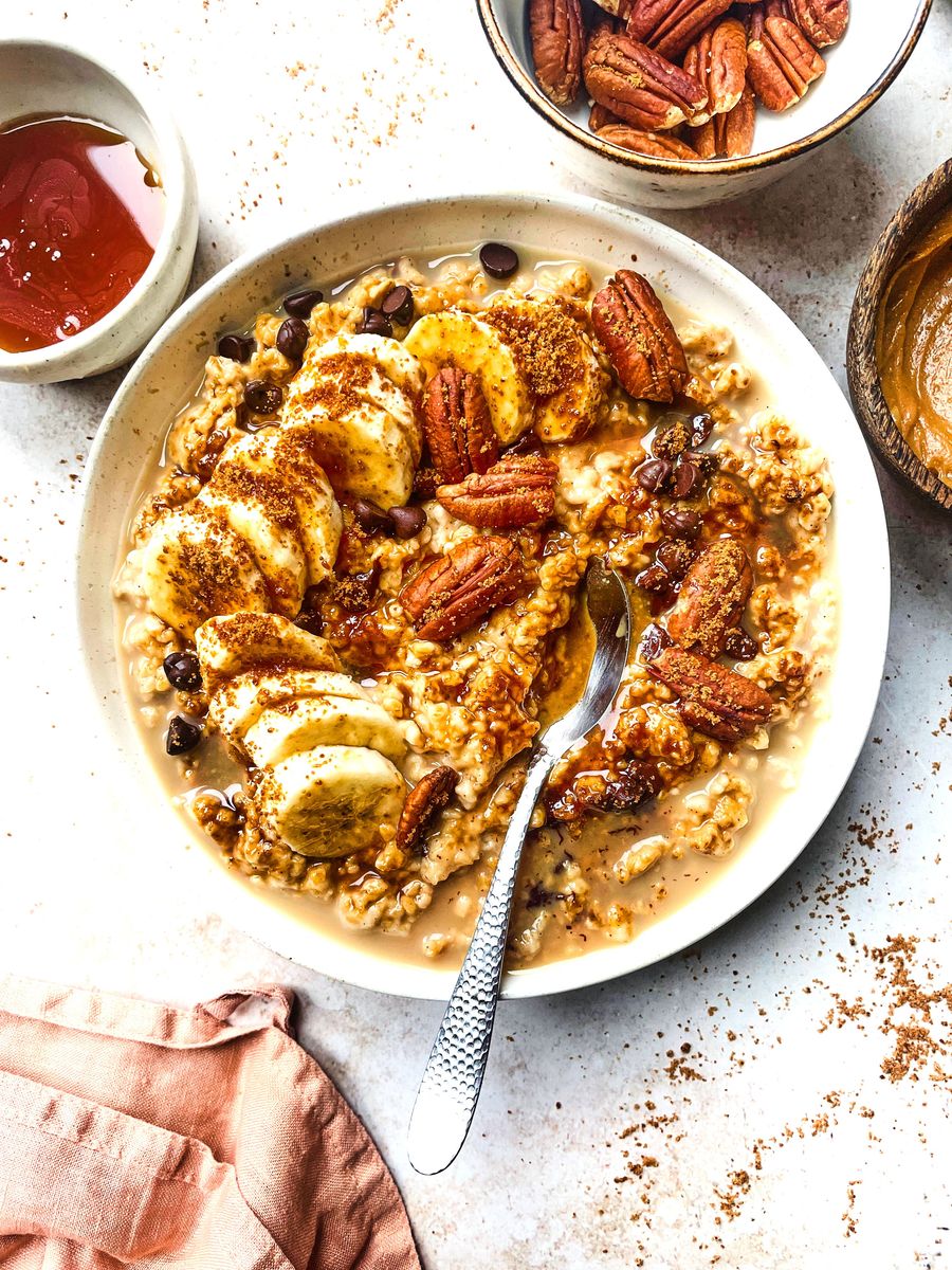 Banana, Walnut & Chocolate Porridge With Nutty Drizzle