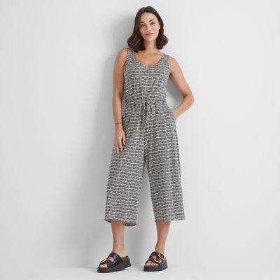 Emmie Women's Jumpsuit - Black & White Dash Print