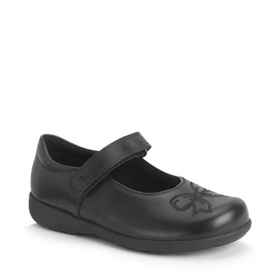 Bow, black leather rip-tape first school shoe by Start-Rite Shoes