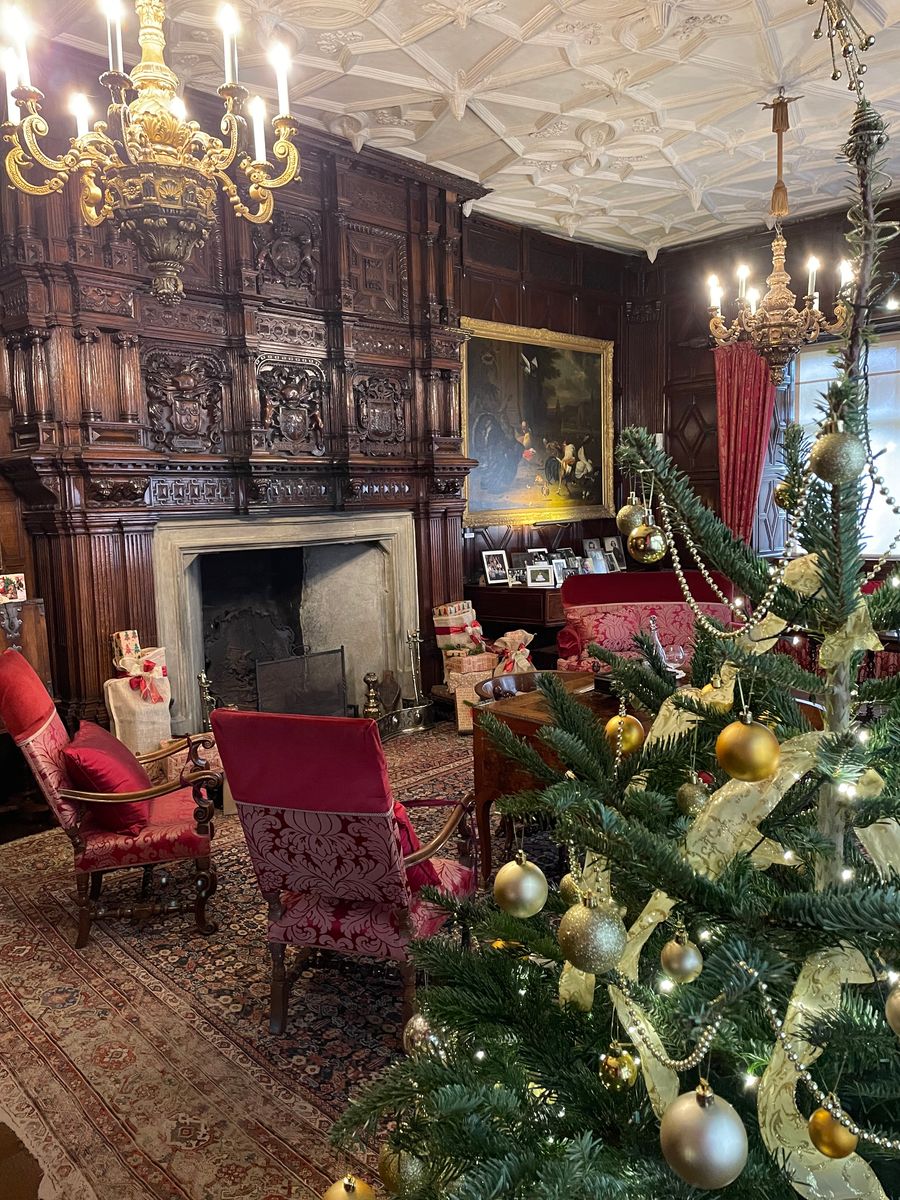 The Great Hall at Levens Hall and Gardens, decorated for Christmas, 