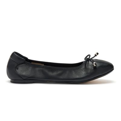 Barnes with a Bow Black Leather Fold Up Ballet Flats from Cocorose London