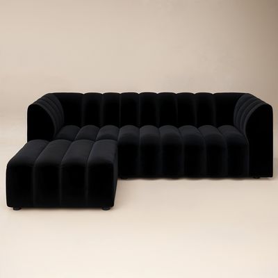 Solace+Co Halle 3 Seater Sofa with Footstool Velvet - Black