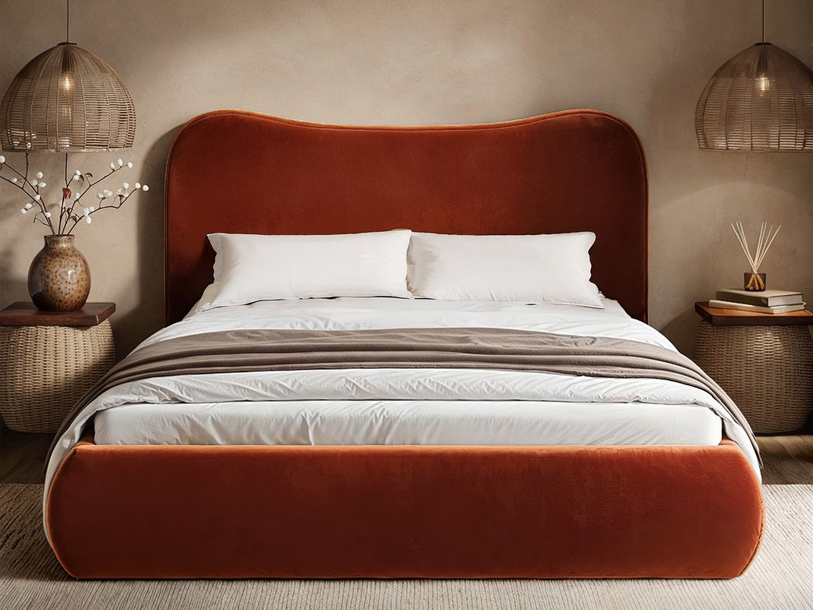 Solace+Co Ember Ottoman Bed Orange Velvet