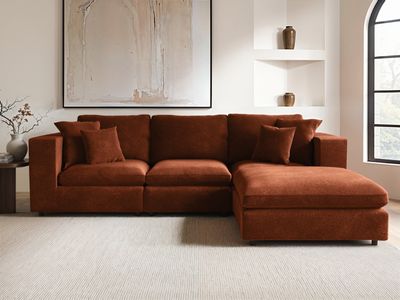 Solace+Co Asher 4 Seater with Reversible Footstool Burnt Orange Chenille