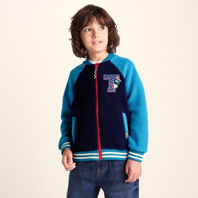Aberfield Shaun the Sheep Kids Sherpa Varsity Bomber Jacket - Night Blue/Bondi Blue