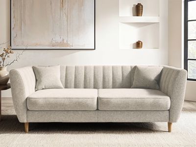 Solace+Co Remi 3 Seater Mid Century Sofa Beige Chenille