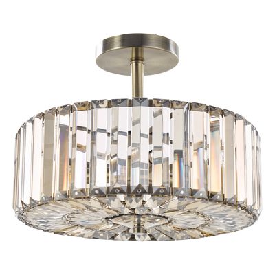 Fernhurst 3 Light Semi-Flush Antique Brass and Champagne Crystal