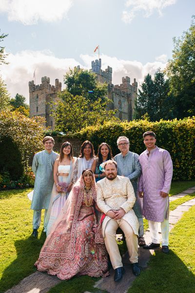 Traditional Indian wedding party at Langley Castle. Photo credit Mick Merriott Photography