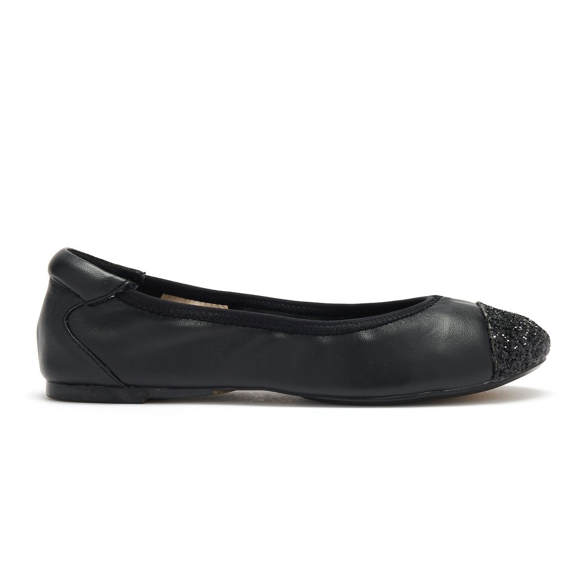 Harrow classic black leather shoe with black glitter toe from Cocorose London,